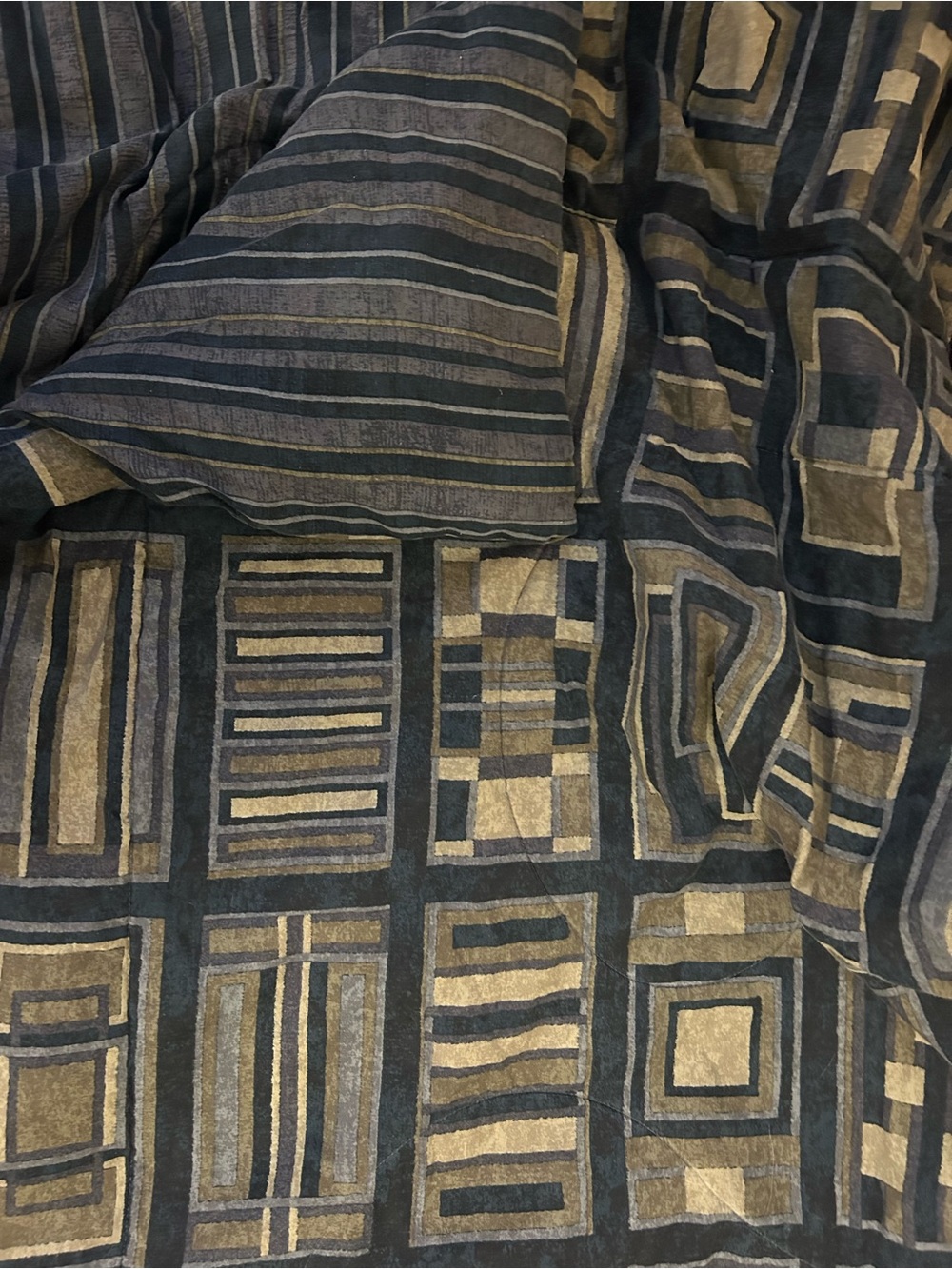 Striped & Geometric Black and Tan Reversible Comforter - Full